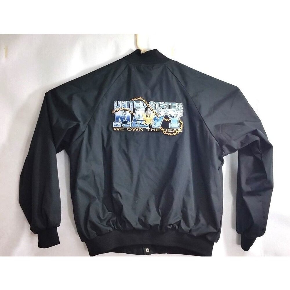 United States Navy "We OWN the Seas" Logo Embroidered Black Jacket Mens Size XL